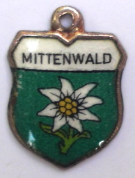 MITTENWALD, Germany - Vintage Silver Enamel Travel Shield Charm (image for) MITTENWALD, Germany - Vintage Silver Enamel Travel Shield Charm